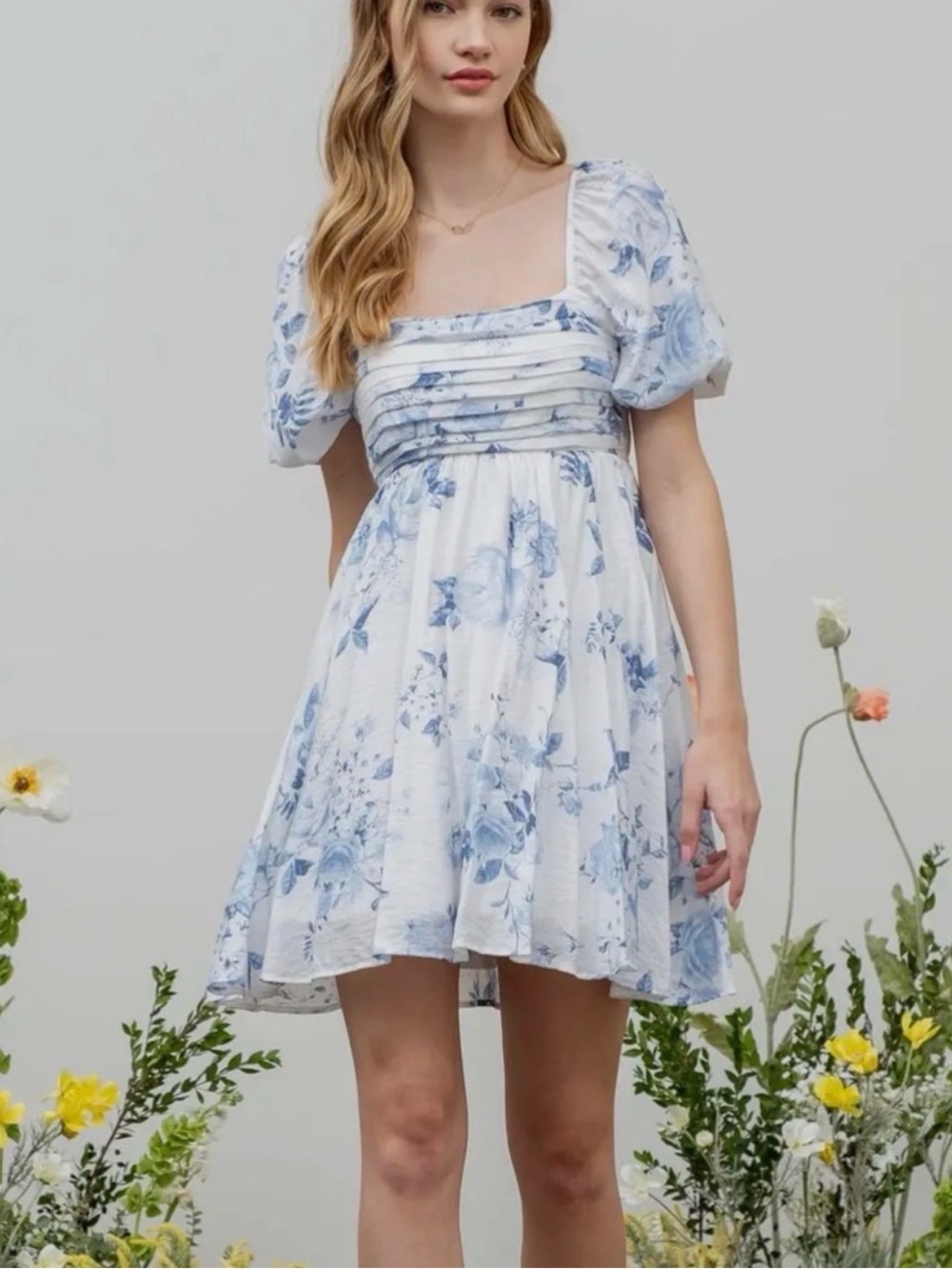 NWOT Blu Pepper White Midi Dress with Blue Floral Print